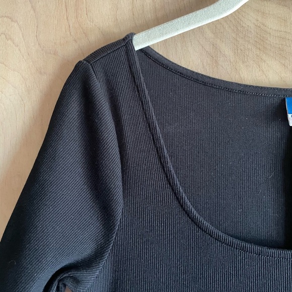 Old Navy Black Rib-Knit Midi Shift Dress M | Stretch Jersey, Short Sleeve - Picture 4 of 11